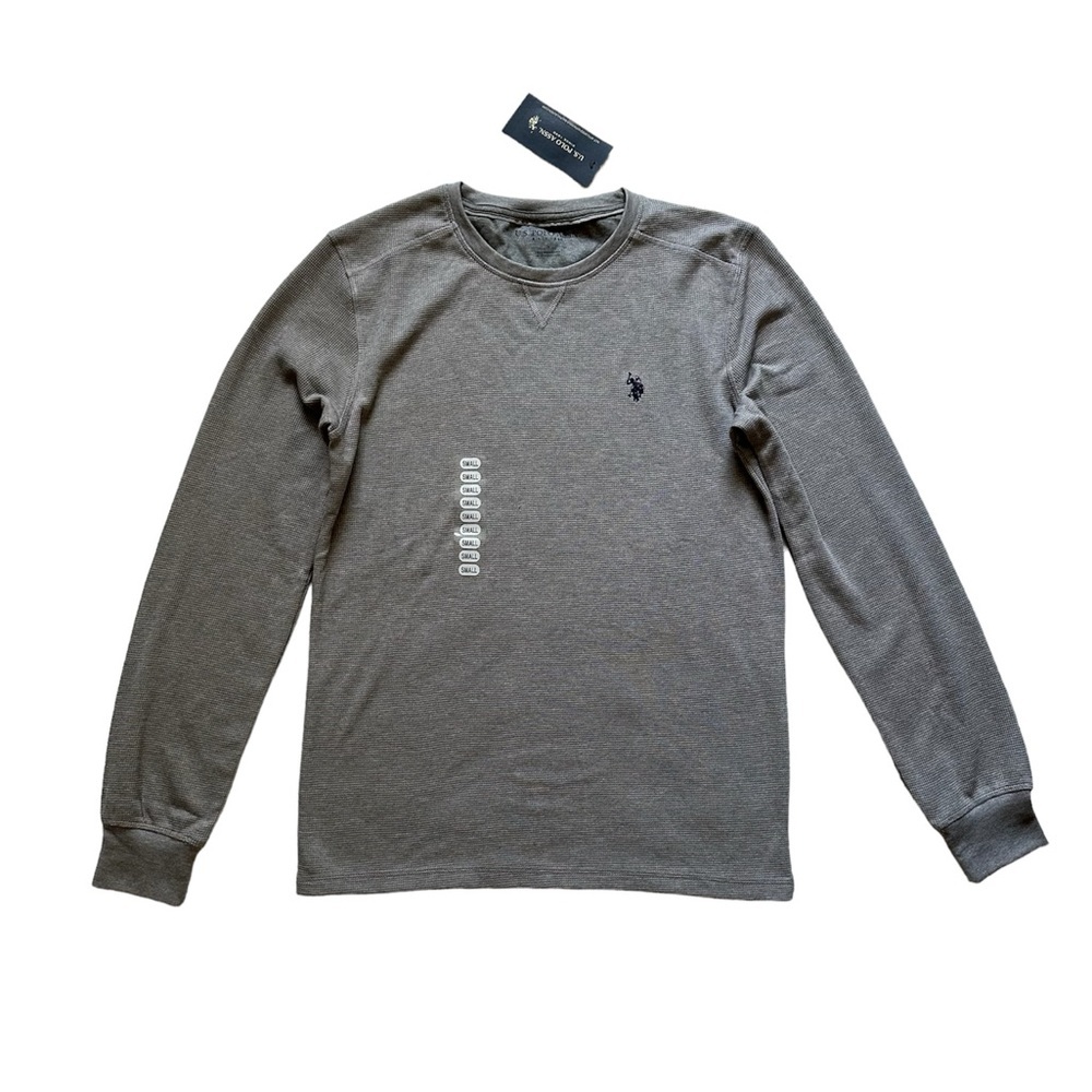 NWT U.S. Polo Assn. Waffle Knit Henley Long Sleeve Grey‎ Size S